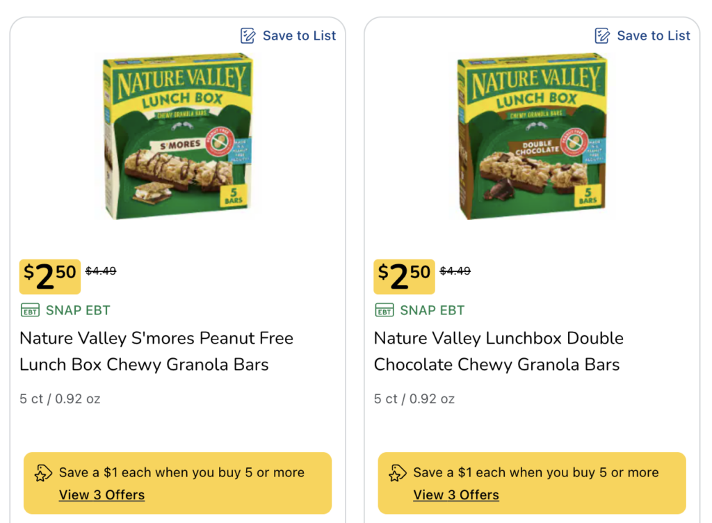 Nature Valley Lunch Box Bars from Kroger website